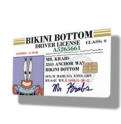 Mr Krabs Bikini Bottom Drivers License
