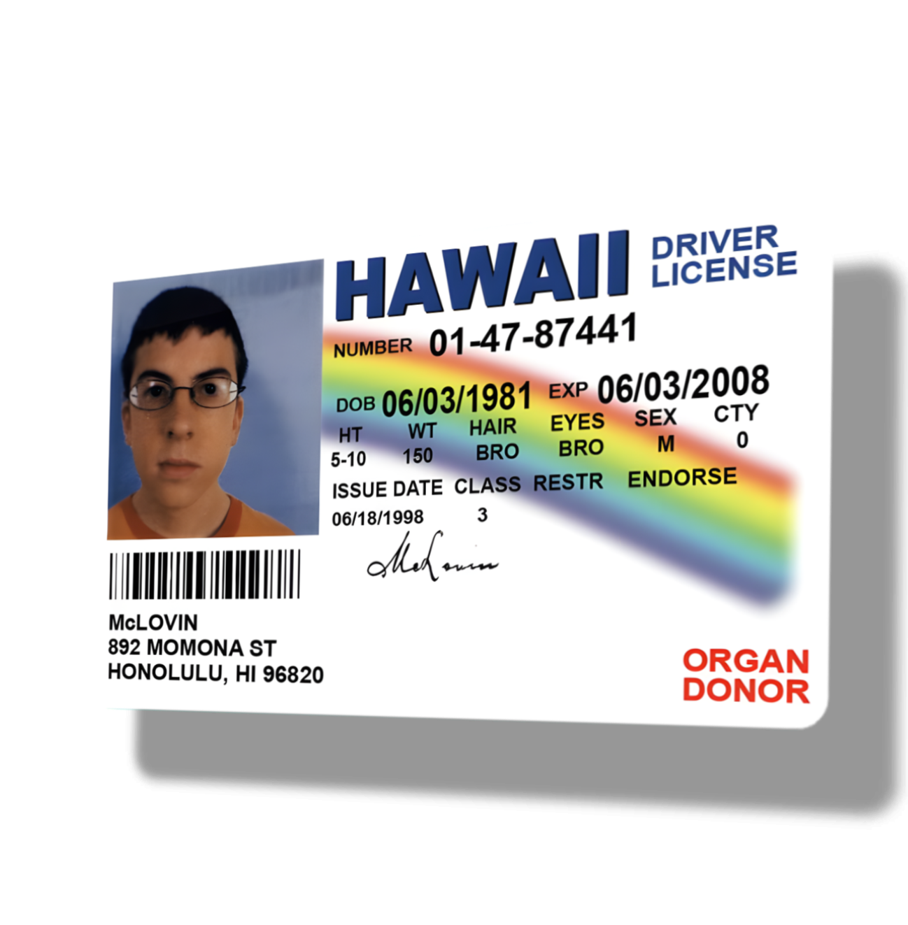 McLovin Hawaii Drivers License